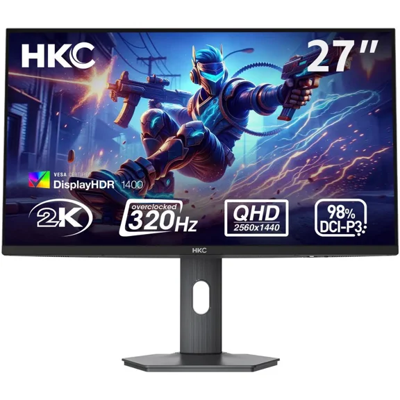 HKC G27M5 27 Inch QD-Mini LED Gaming Monitor 1440p 320Hz IPS HDR1400 1152-Zone Backlight 1ms DCI-P3 98% Height Adjustable DisplayPort 1.4 HDMI 2.1 Adaptive Sync Next-Gen Esports Monitor