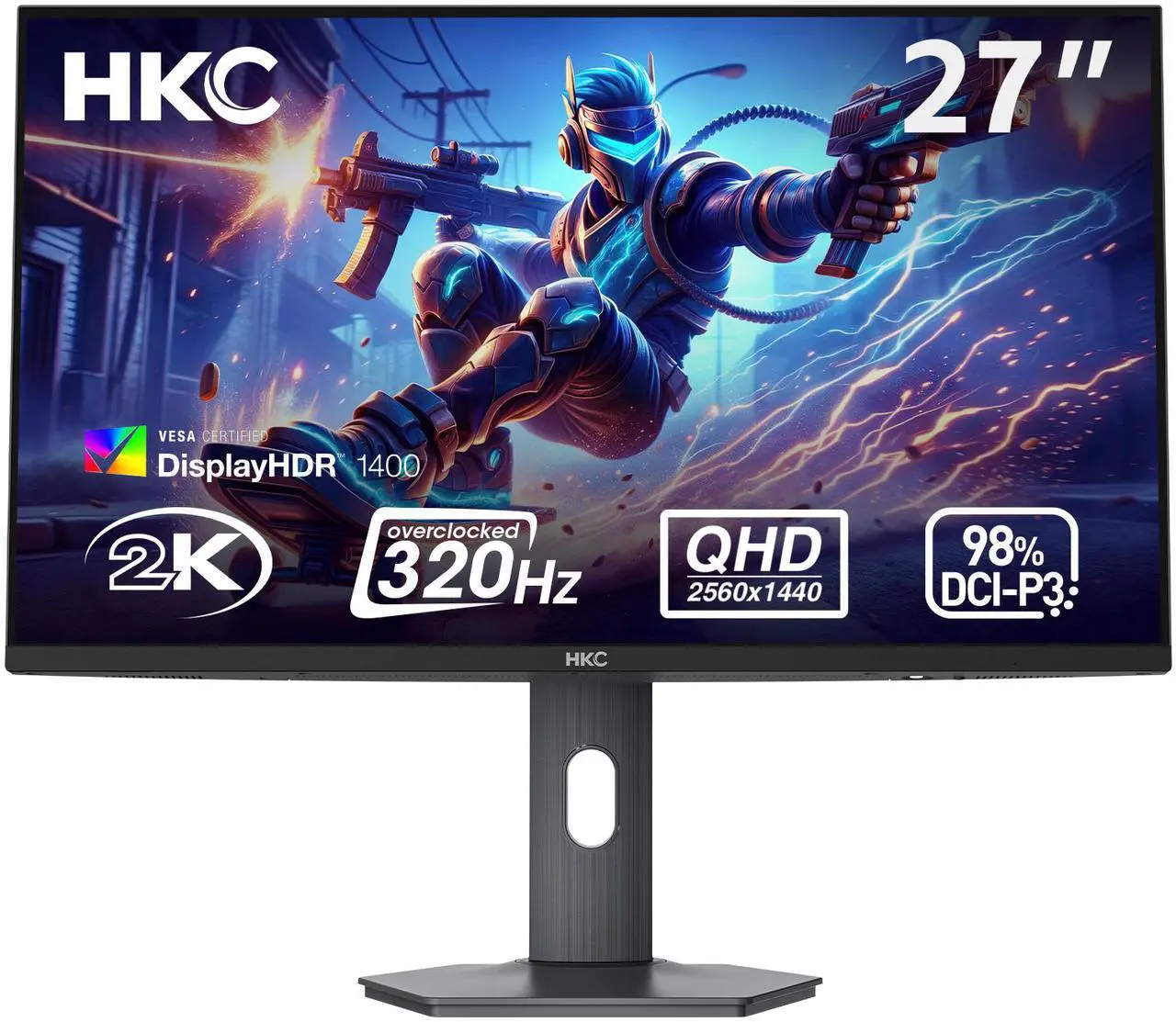 HKC G27M5 27 Inch QD-Mini LED Gaming Monitor 1440p 320Hz IPS HDR1400 1152-Zone Backlight 1ms DCI-P3 98% Height Adjustable DisplayPort 1.4 HDMI 2.1 Adaptive Sync Next-Gen Esports Monitor