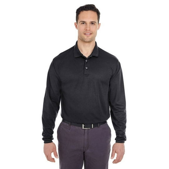 UltraClub Adult Cool & Dry Long-Sleeve Mesh Piqué Polo 2XL BLACK