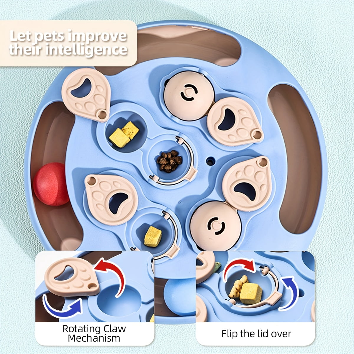Blue Pet Puzzle Slow Feeder Toy - Slow Eating to Support Digestive Health, Anti-Choke Design, Treat Hiding Compartments, Non-Slip Base, Circular Shape - For Dogs, Cats, Puzzle Play, Slow Feeding, Tre