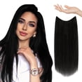 thumbnail image 1 of Sunny Wire Hair Extensions Real Human Hair Fish Line Human Hair Extensions Invisible Wire Extensions Jet Black #1 12 Inch, 1 of 9