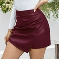 thumbnail image 4 of ZenCart High-Waisted Mini Skort Solid Color Slimming Design Fake Skort Faux Leather Hip-Covered Skirt Daily Wear, 4 of 7