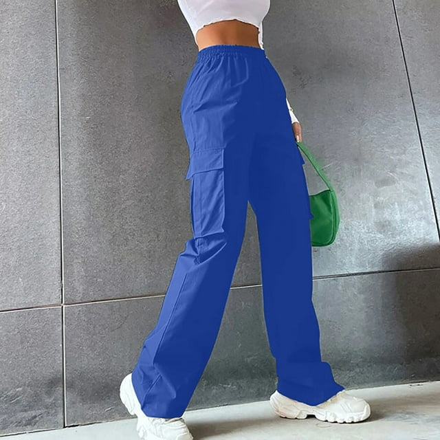 zanvin Women's High Waist Straight Cylinder Cargo Pants, Solid Color
