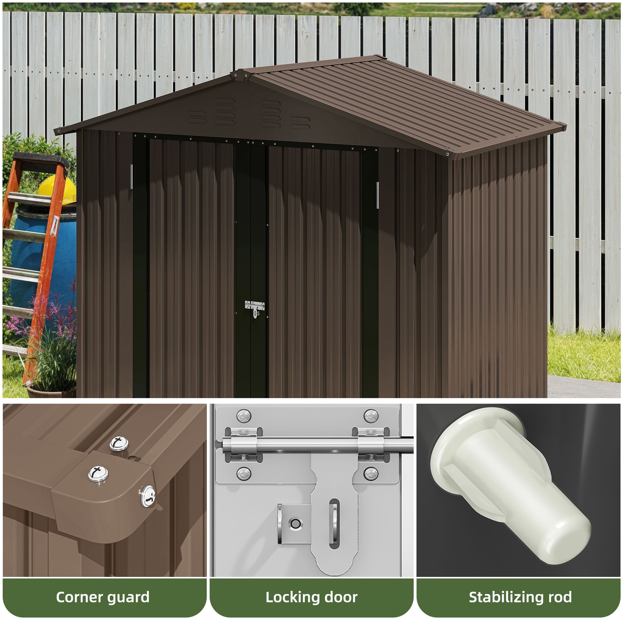 Uforic 6x4ft Metal Outdoor Storage Shed, Lockable and Waterproof with Gable Roof & Vents, Brown