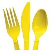 Heavy Duty Plastic Cutlery Set in Yellow - 32 Spoons, 32 Forks, 32 Knives