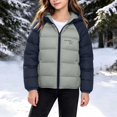 thumbnail image 6 of Zynoxe Puffer Jackets for Girls Winter Color Block Windproof Zip Up Long Sleeve Hoodies Casual Warm Quilted Padded Coat with Pockets, 6 of 7