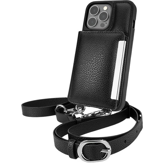 Smartish iPhone 13 Pro Crossbody Wallet Case - Dancing Queen [Purse/Clutch with Detachable Strap & Wristlet] Protective Cover with Credit Card Holder - Stiletto Black-Silver