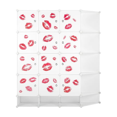 Corner Closet Shelf LANGRIA DIY Interlocking Modular Shelving Storage Organizer Closet, 12 Cubes with 12 Doors, 5 Corner Shelves, 3 Bottom Shoe Cubbies, 2 Simple Hanging Rods, Clot ()