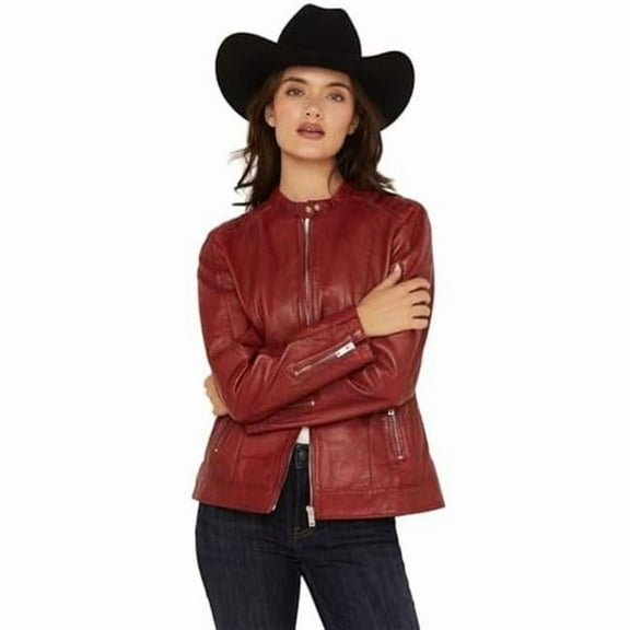 Scully L1168-97-XS Womens Leather Racing Jacket, Red - Extra Small