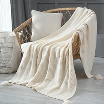 Fringe Knitted Throw Blanket, Queen Decorative Cable Knit Blankets with Tassels, Soft Lightweight Throw Blanket for Couch Bed Home Decor,Caramel 130*170cm