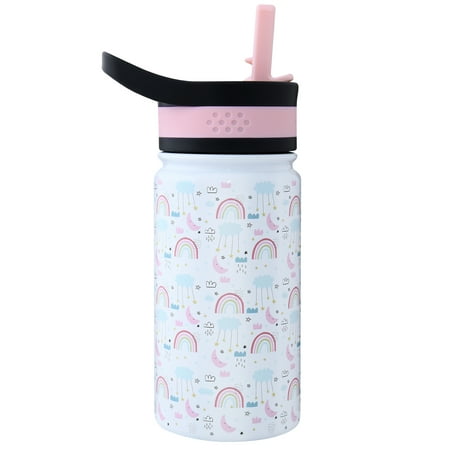 

TWINNIS Insulated Kids Water Bottle 14oz Vacuum Stainless Steel Leakproof Thermos Water Bottle with 2 Straw Lids Rainbow Pattern