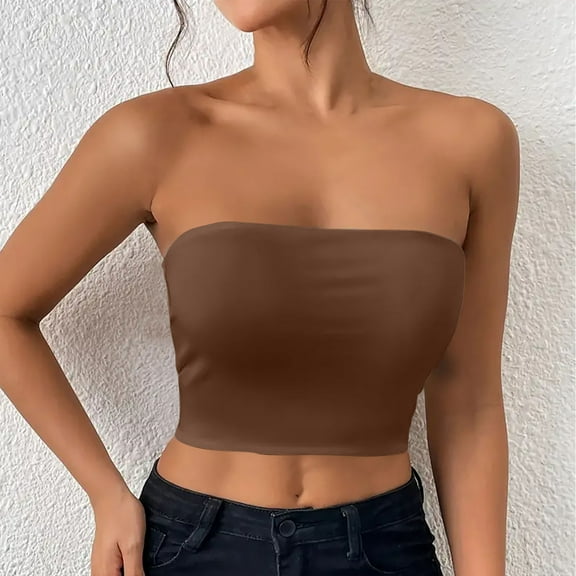 Generic Womens Strapless Crop Tops Sexy Tube Top Summer Casual Sleeveless Stretchy Solid Cropped Shirts Going Out Tops