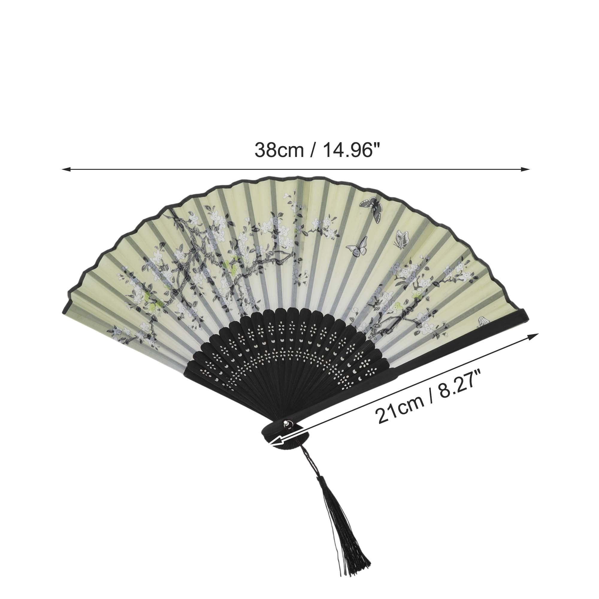 Unique Bargains Ancient Style Folding Fan 1Pc Green [Elegant Falling Pear Blossoms Print]