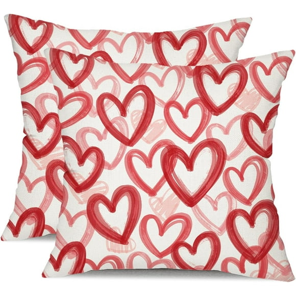 Housses de Coussin de la Saint-Valentin 16x16 Pouces Lot de 2 Rouge Rose Ligne Amour Décor Blanc Housses de Coussin Décoration pour Canapé Sofa 130A18