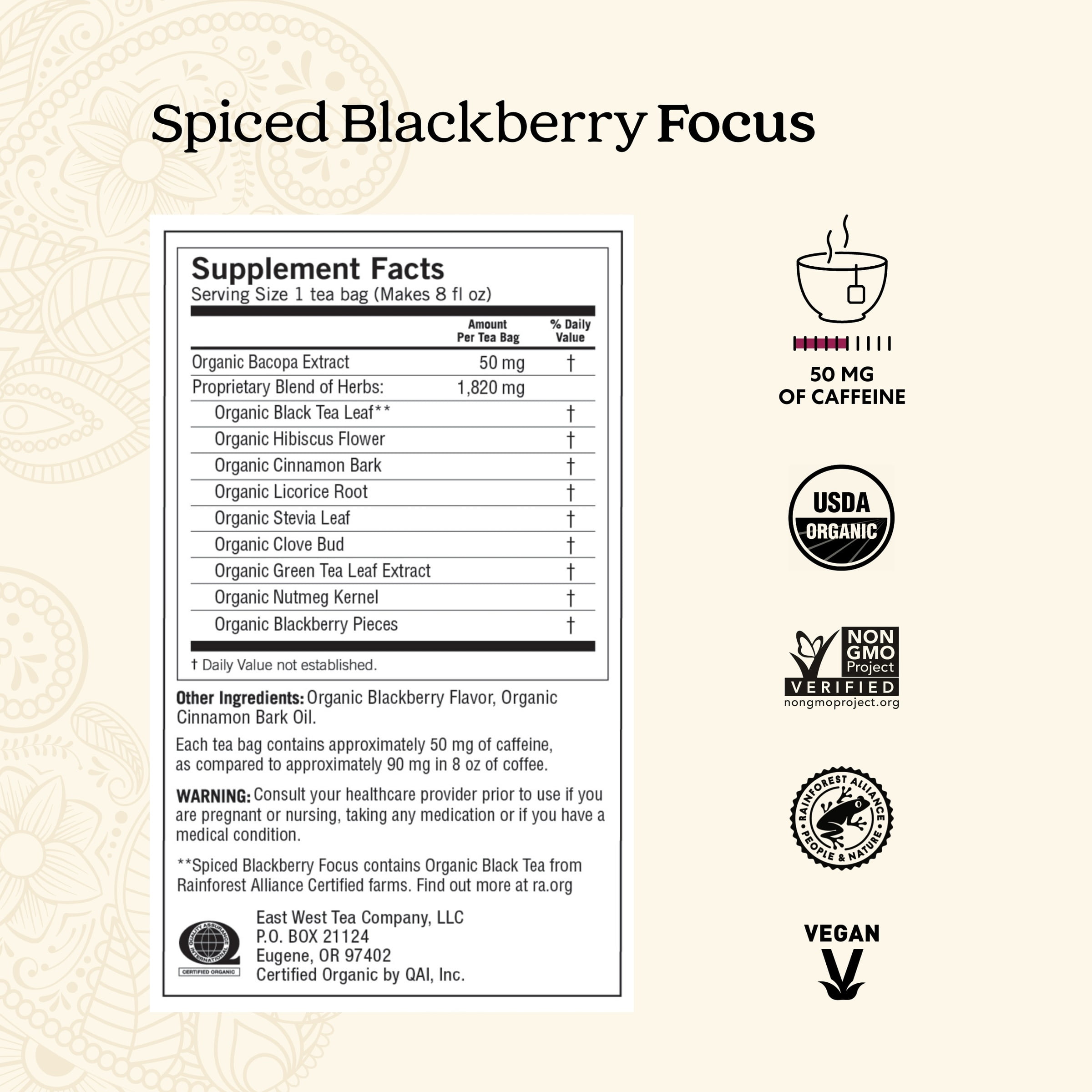(4 pack) Yogi Spiced Blackberry Focus, Organic Black Tea Bags, 16 Count