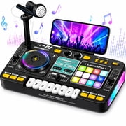 JoyStone Kids DJ Mixer Toy with Bluetooth, Turntable, Piano Keys & Microphone, Light-Up DJ Controller Board for Toddlers & Beginners, Musical Instrument Toy Gift for Ages 3-8, Black