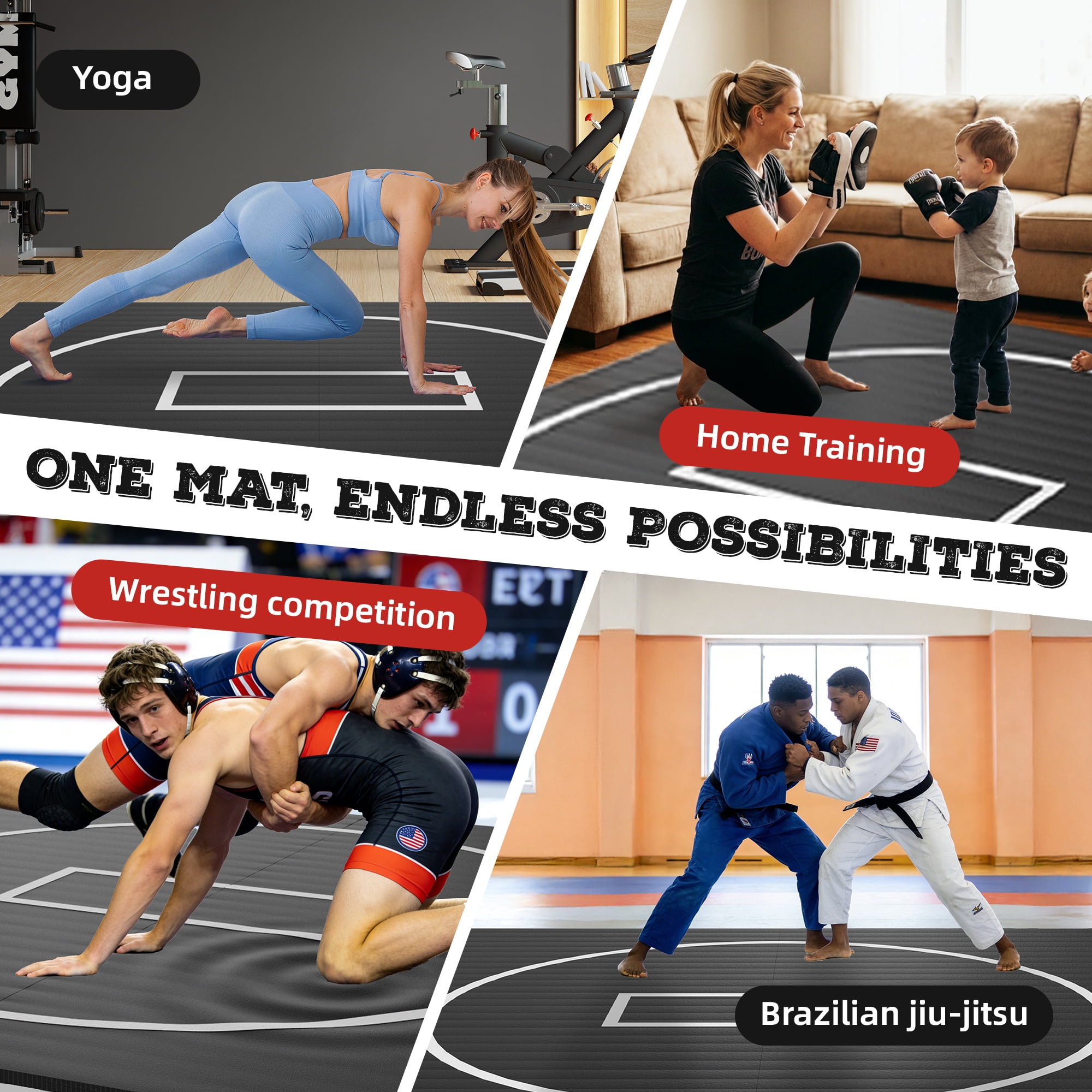 8' x 8' Wrestling Mat for Home, Foam Inflatable Roll-Up Training