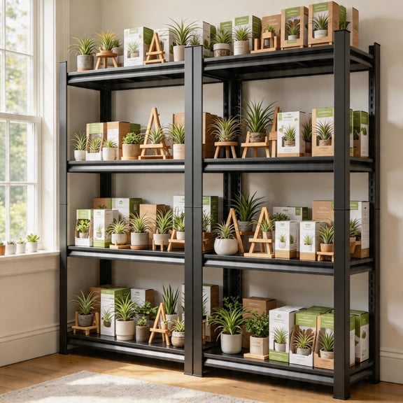 4 Tier Durable Metal Plant Rack, Multi Tier Flower Pot Stand for Home Decor, All-Purpose Storage Shelf for Living Room Balcony Garden and Yard，24"D x 48"W x 54"H