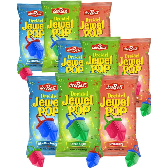 Dreidel Jewel Ring Pops Shape Hanukkah Candy, Individually Wrapped, Kosher Certified, Variety Pack, 9 Count