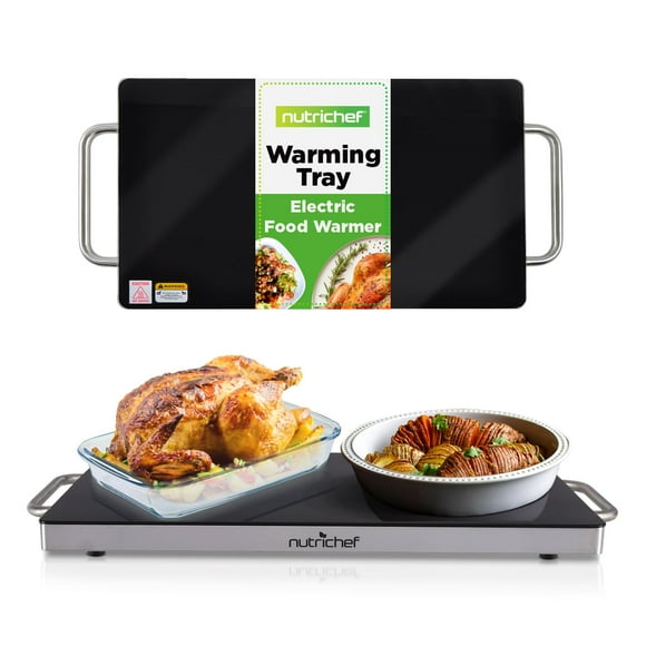 NutriChef Large Electric Warming Tray | 20" x 12" Hot Plate | Ideal for Buffets, Restaurants, Parties, & Home Dinners - Glass Top Keeps Food Hot - Perfect for Events | He