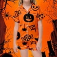 thumbnail image 2 of Halloween Pajamas Kids Size 2-3 Years Childrens Sleepwear Striped Short Sleeve Top and Shorts Cozy Wear Girls Pajama Set Orange, 2 of 4