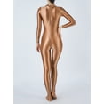 thumbnail image 2 of Eandarui Women's Shiny Oil Glossy Body Stocking Yoga One Piece Stretchy Back Zipper Full Jumpsuit Golden Coffee L, 2 of 3