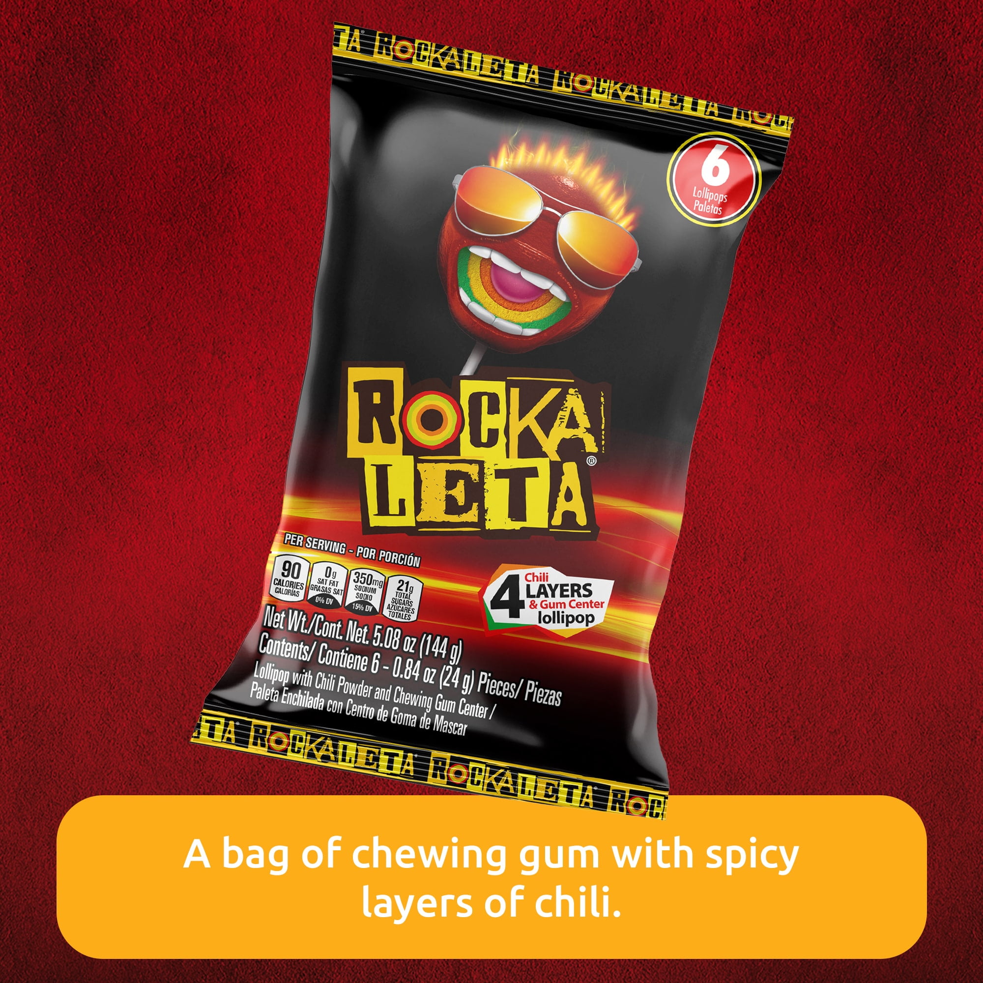 (6 pack) Sonric's Rockaleta Lollipops, Mexican Lollipop with Bubble Gum Center, 6 Ct