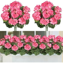 Morttic Artificial Red Geranium Silk Flowers Outdoor Plant Bush 2 Bundles Faux Flowers Geraniums for Outdoors Floral Home Decor Indoor Garden Patio Vase Grave Cemetary Table Centerpieces Decor