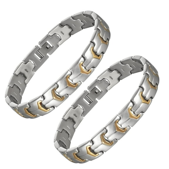 Magnetia Gold& Silver Stainless Steel Magnetic Bracelets for Men 8.26''(21cm)' , Set of 2