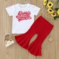 thumbnail image 6 of Little Baby Outfit Letter Printing Girls Valentine's Day Short Sleeve Printed T Shirt Tops Bell Bottoms Pants Outfits Holiday Homewear Suits For Child, 6 of 9