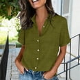 thumbnail image 2 of Wensltd Button Turndown Collar Tops Women Solid Color Short Sleeve Casual Loose Soft V Neck Work Shirts, 2 of 5
