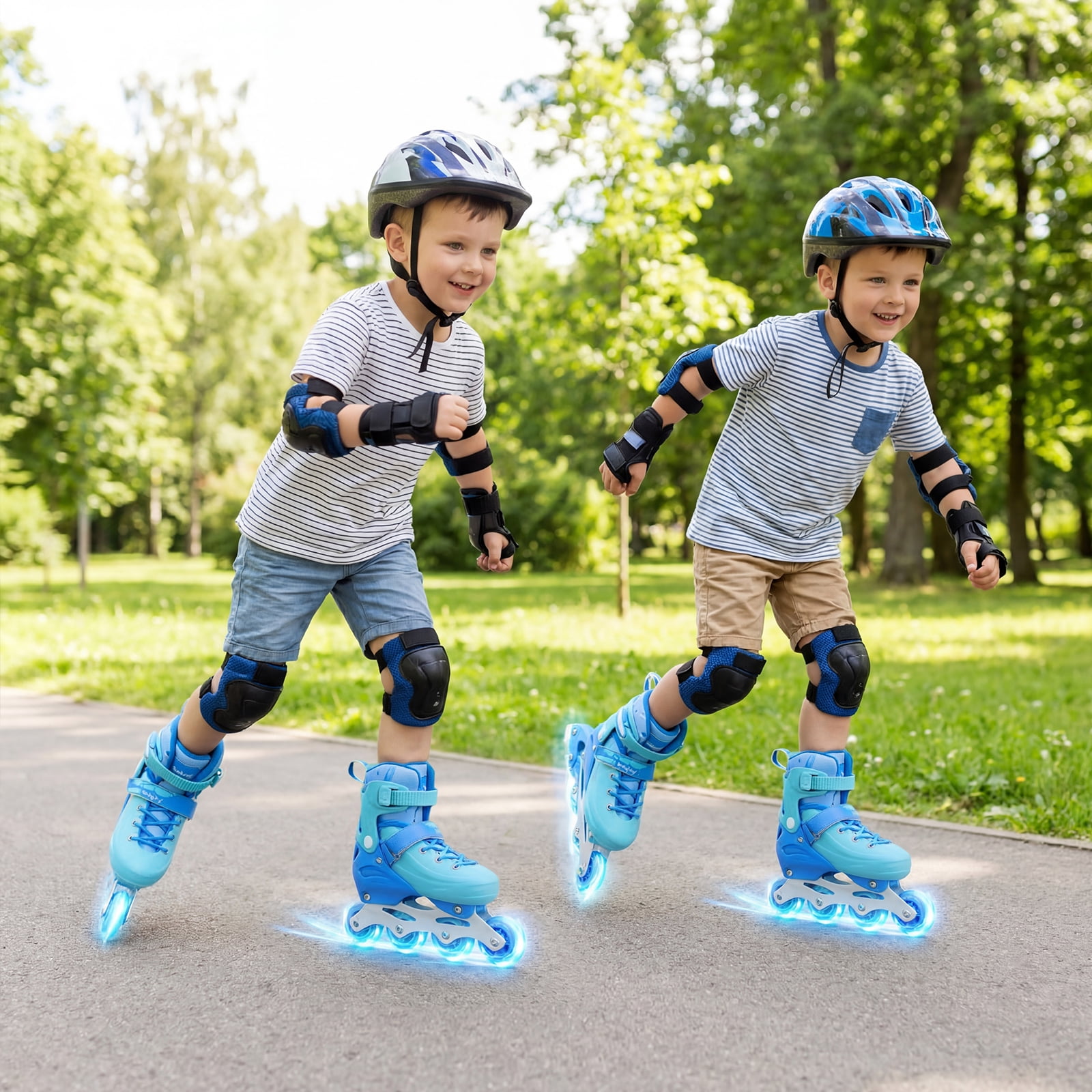 Babyjoy Kids Inline Skates, Adjustable Light-Up Roller Skates with Illuminating Wheels Blue