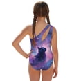 thumbnail image 2 of SEANATIVE Girls One Piece Swimsuit with Mesh Cover Up Skirt Cut Out Back Design 2 in 1 Bathing Suit for Beach Party Hotel Pool, Size 7-8 Years, Black Cat Butterfly Galaxy Violet, 2 of 7