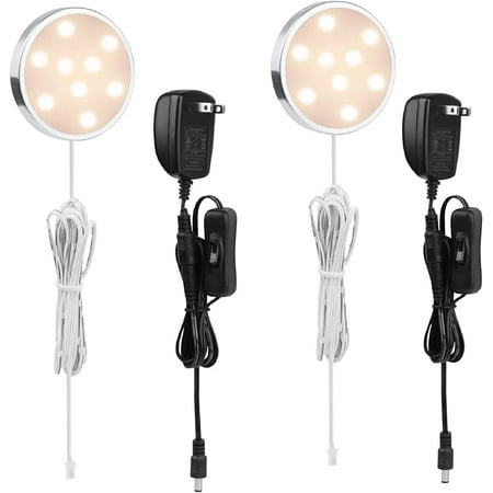 

LED Cabinet Lights with Power Supply Single Plug in Under Counter Lighting Fixture（2 Pack，Warm White）