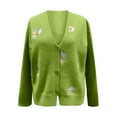 thumbnail image 3 of felwors Daisy Flower Cardigan Sweater for Women Aesthetic 90s Button Down Long Sleeve Open Front Cute Knit Sweaters Green, S, 3 of 4