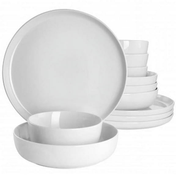 Gibson Home 136580.12 Avisala Fine Ceramic Dinnerware Set, White - 12 Piece