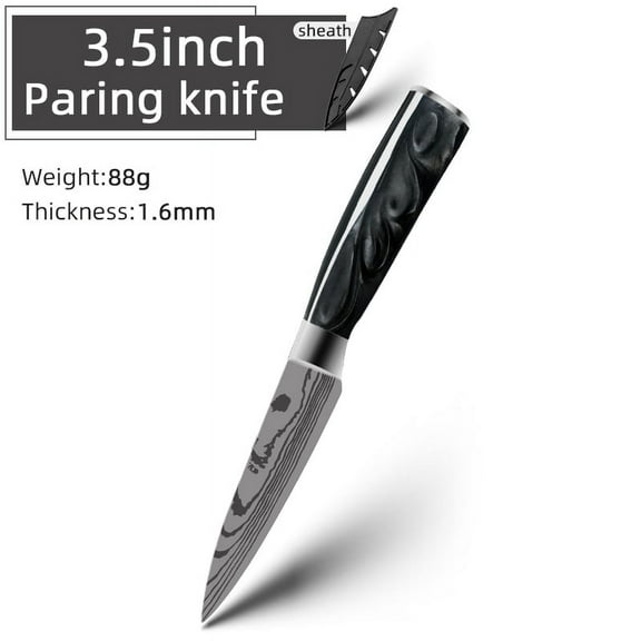 3.5 inch Paring Knife Damascus Laser Japanese Kitchen Knives with Black Resin Handle Stainless Steel Super Sharp Meat Cleaver Kitchen Knife