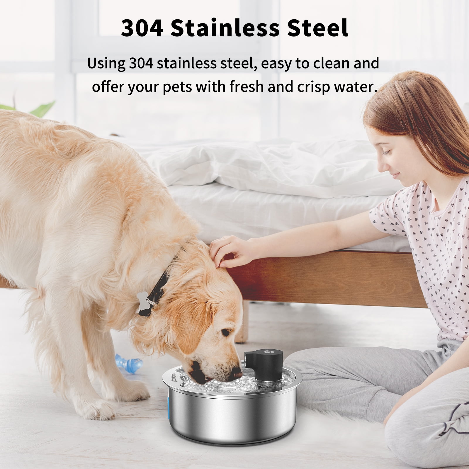Stainless Steel Dog Water Fountain, 7L/1.8G/236oz Pet Water Fountain for Large Dogs & Multi-Cats, Dog Water Bowl Dispenser with Quiet Water Pump and 3 Replacement Filters