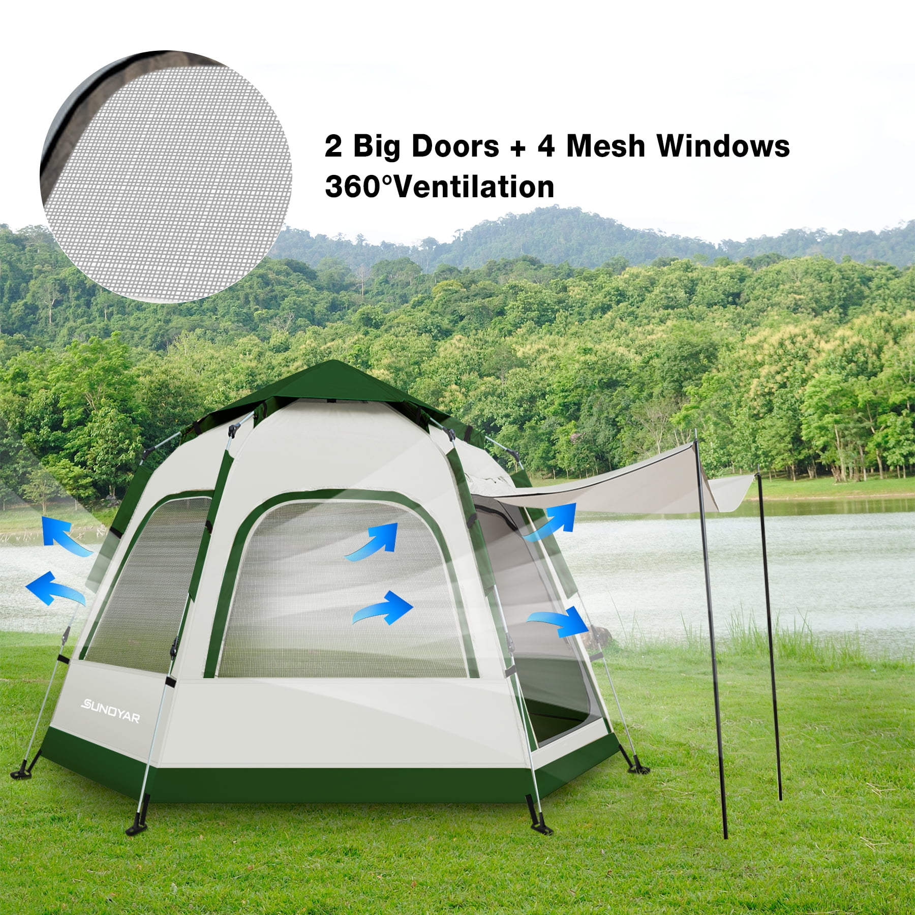 SUNOYAR 4-6 Person Tent for Camping, Camping Tent with Carry Bag, Instant Tent for Outdoor/Hiking/Traveling