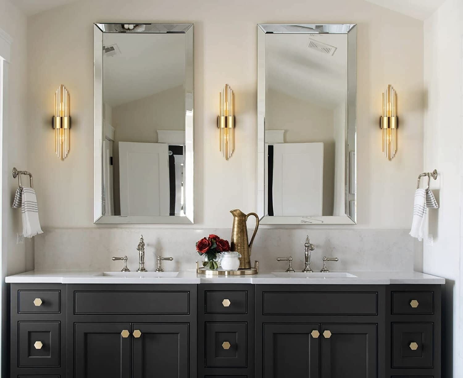 Moose 2-Light Modern Brushed Titanium Gold Wall Sconce with Clear Glass Shades