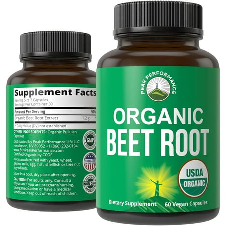 USDA Organic Beet Root Vegan Capsules. Beets Juice Powder Super Food Pills 1200 mg. Nitric Oxide Energy Boosting Beetroot Extract Capsules. Polyphenol Support Supplement for Women and Men