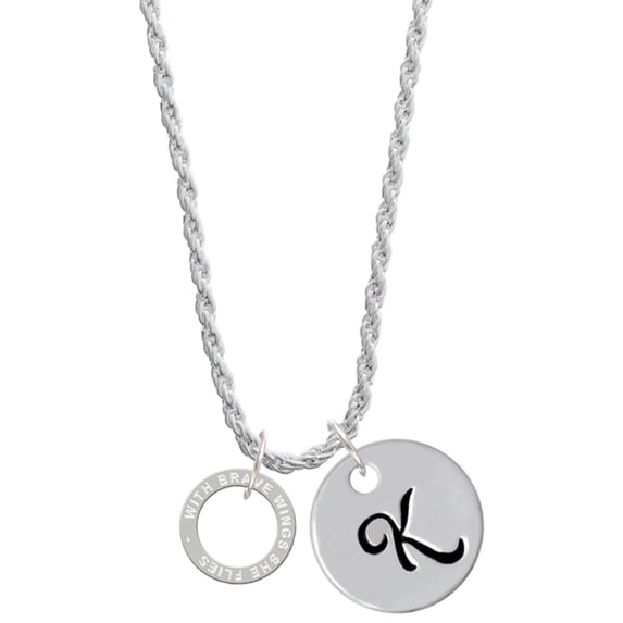 Delight Jewelry Silvertone With Brave Wings Eternity Ring Silvertone Script Initial Disc - K - Charm Necklace, 20"+3"