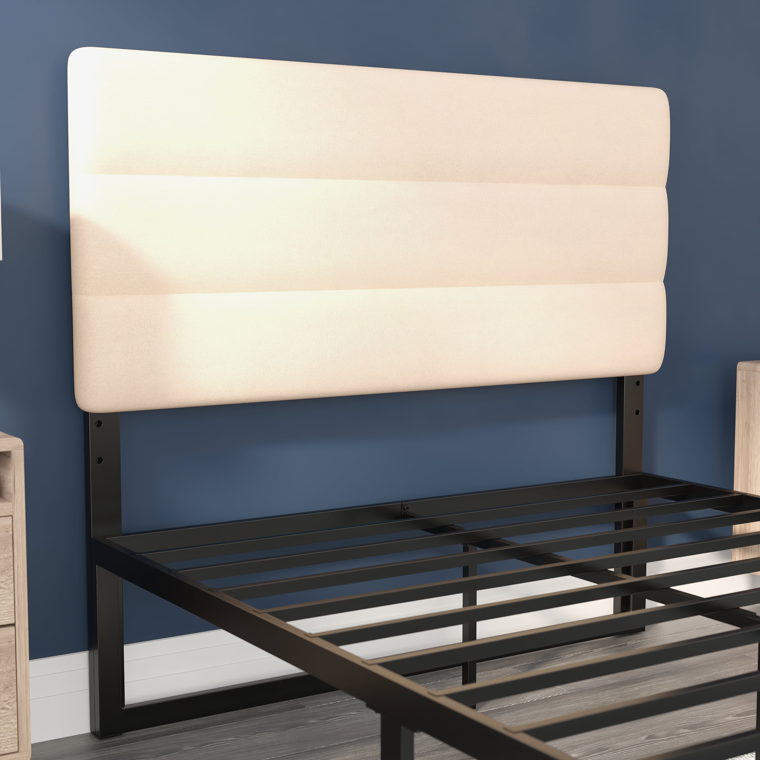 BizChair Full Channel Stitched Fabric Upholstered Headboard, Adjustable Height from 44.5" to 57.25" - Cream