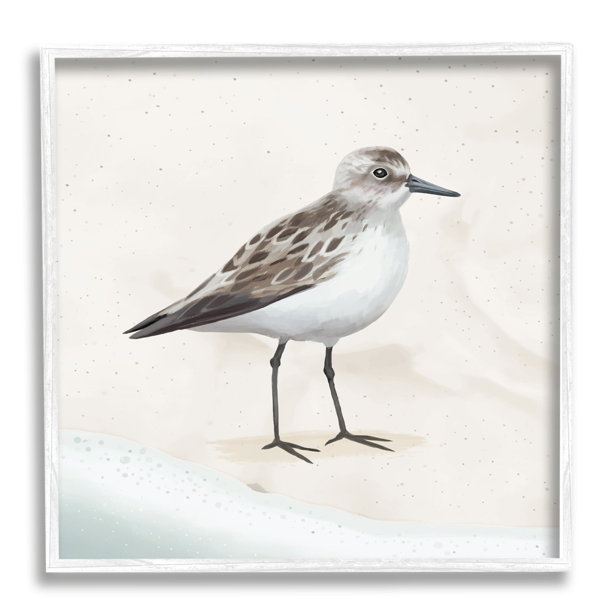 Stupell Industries Sandpiper Bird at Water's Edge Beach Shoreline Graphic Art White Framed Art Print Wall Art, Design by Lucca Sheppard