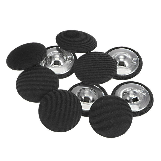 10uds 40L Tela Paño Cubierto Botón 25mm Redondo Metal Vástago Costura Botones para Trajes Vestido Blusas, Negro