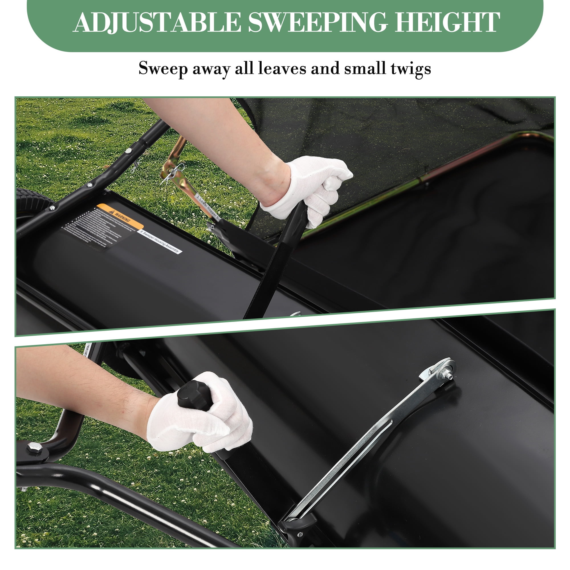 44-Inch ATV Lawn Sweeper, Easy-Empty Hopper with 4 Nylon Brushes (10-Inch Diameter), Universal Hitch & Sturdy Wheels, Black