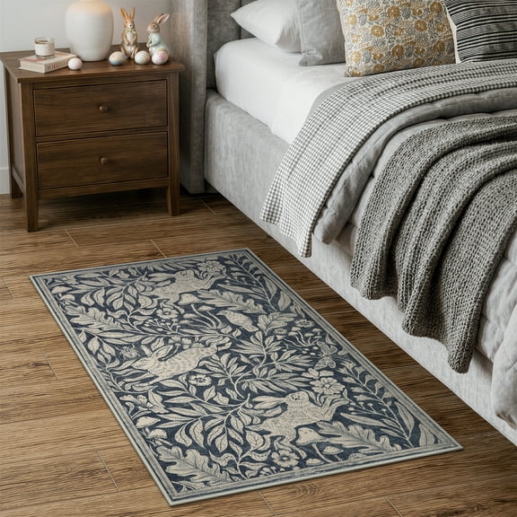 RUG ROBOT Bunny 2'x3' Area Rugs for Living Room, Whimsical Woodland Washable Small Area Rugs for Bedroom Soft Throw Rug for Bathroom Kitchen Nursery Non Slip Doormat, Dark Gray