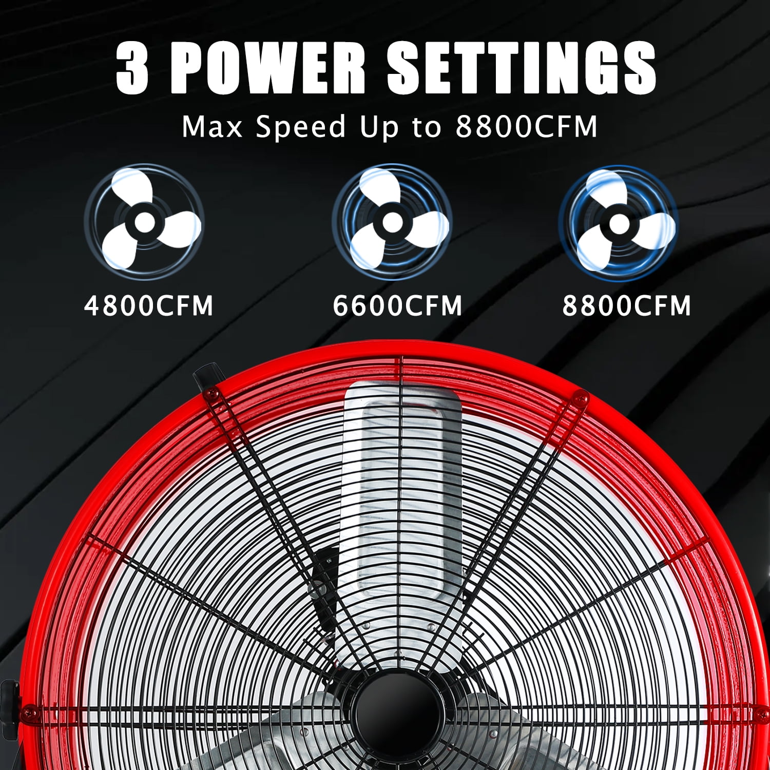 Industrial Fans 24" up to 8800 CFM, High Velocity Fan with 3 Speeds, Heavy Duty Blower Fan Equipped 360° Tilt Air Circulator Recommended Use in Warehouse, Garage, Yard, Red