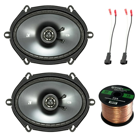 Kicker 43CSC684 450-Watt 6x8" CS Series 2-Way Black Car Coaxial Speakers, EFDSH98UP Speaker Harness Adapter W/ Red Bullet for Select Ford Vehicles 1998-UP, 16-Gauge 50 Foot Speaker Wire
