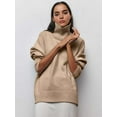 thumbnail image 3 of Women'S High Neck Sweaters Loose Fit Fall Winter Pullover Jumper Tops Shallow Khaki L, 3 of 4